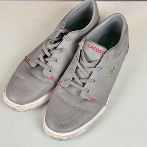 Lacoste Shoes Mens 12 Grey Casual Leather Sneakers Nautical Boat Perforated